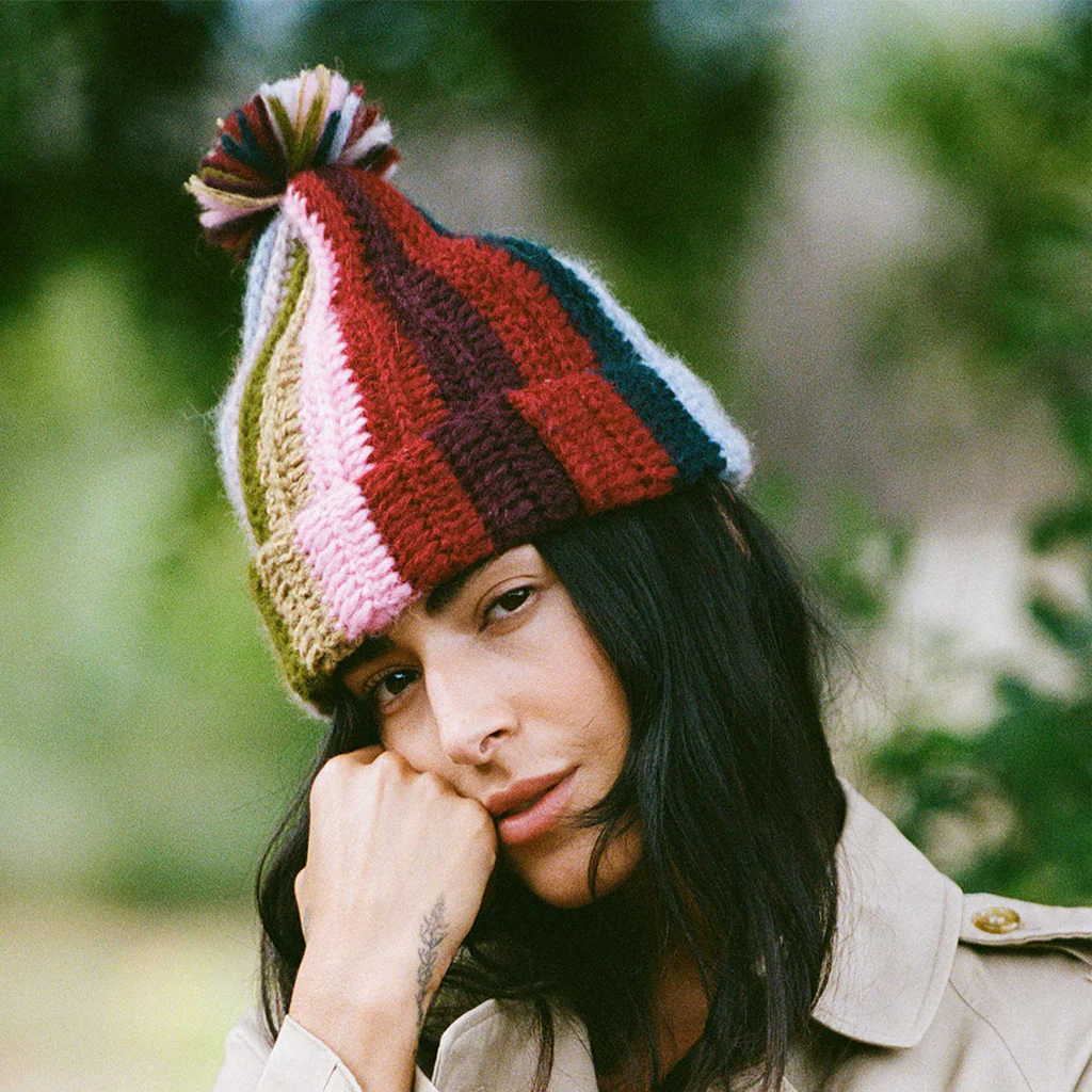 Rainbow Striped Alpaca Beanie