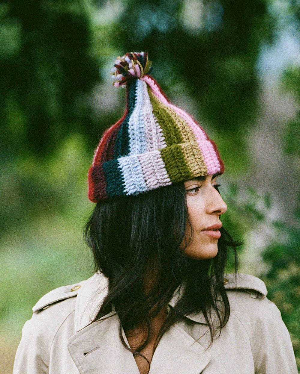 Rainbow Striped Alpaca Beanie